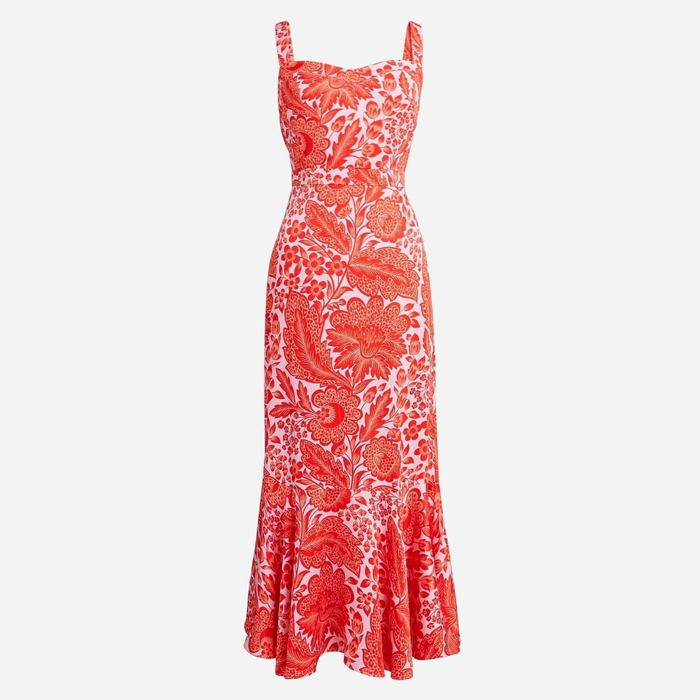 J. Crew Collection Coral Floral Midi Dress